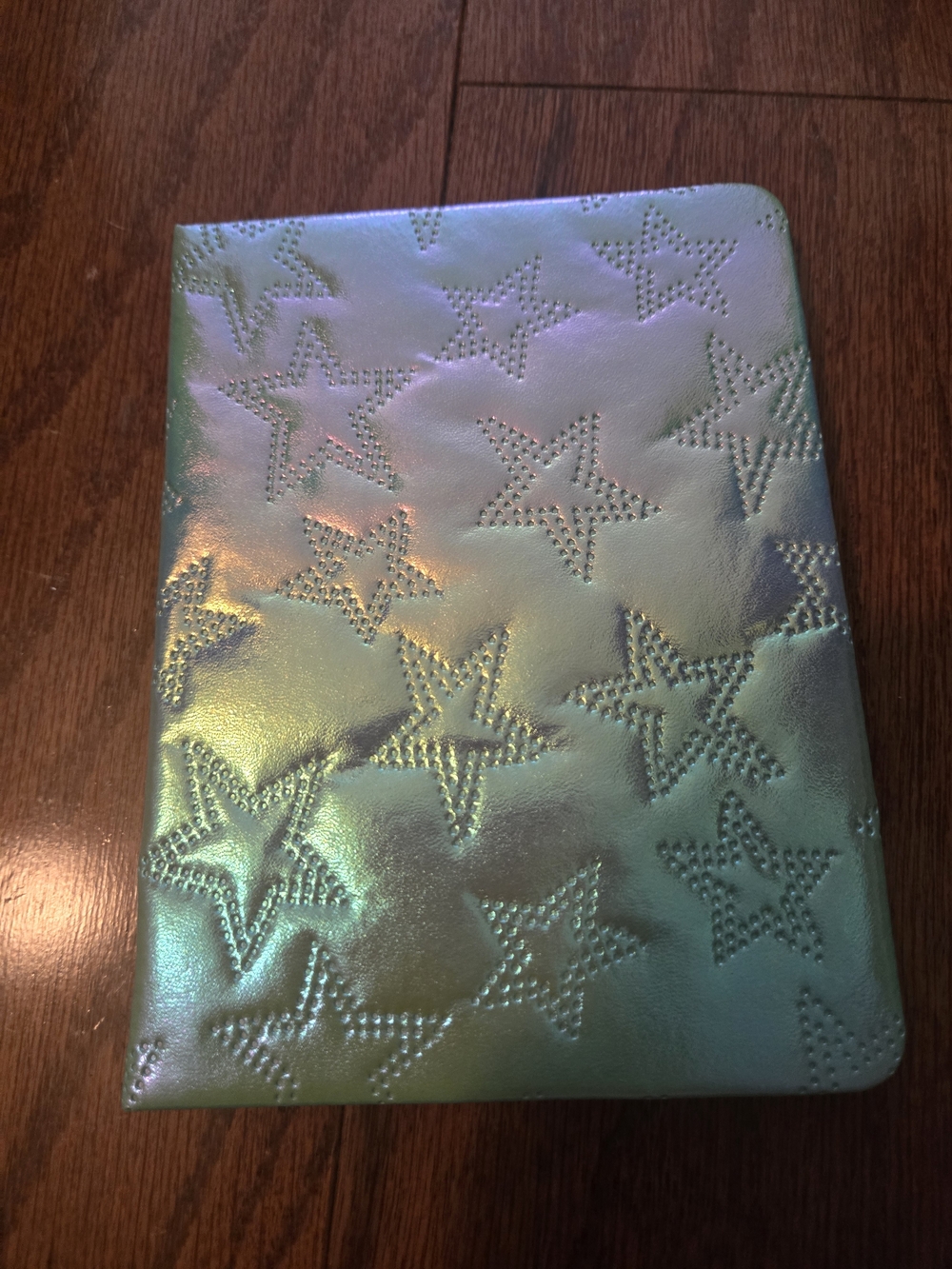 Iridescent Star Embossed Notebook Cover - Aqua Green And Purple